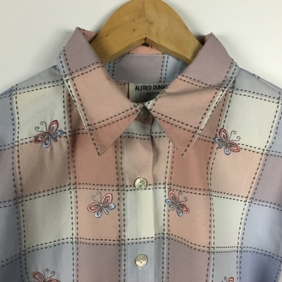 Vintage Alfred Dunner Button Down Plaid Embroidered Butterfly Shirt - Picture 6 of 12